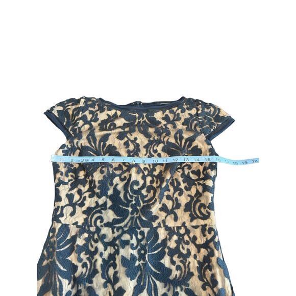 Tadashi Shoji Dress Navy Nude Embroidered Lace Formal Maxi Evening Gown Size 6 - Picture 12 of 15